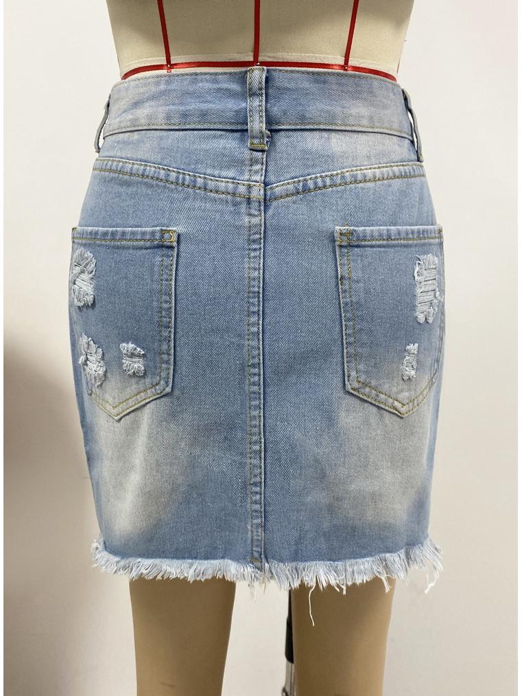 2023 European & American Out-Hip Casual Ripped Denim A-Line Skirt