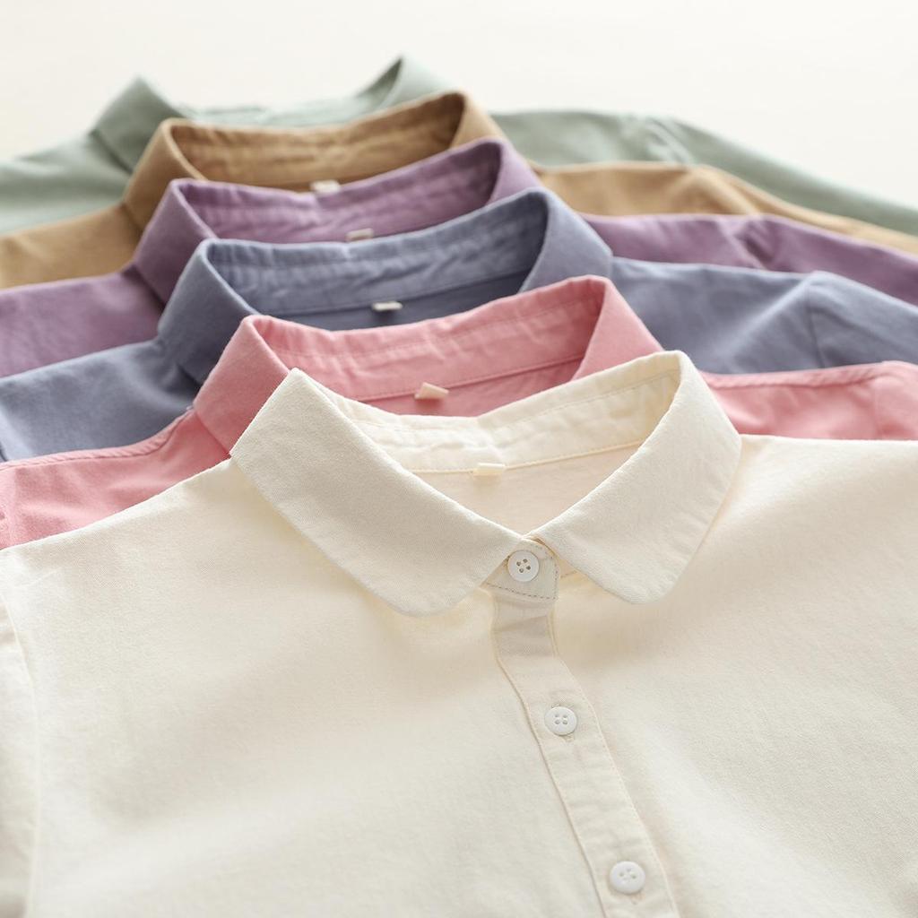 Autumn & Winter Pure Cotton Brushed Doll Collar Women's Solid Color Base Layer Shirt 8380