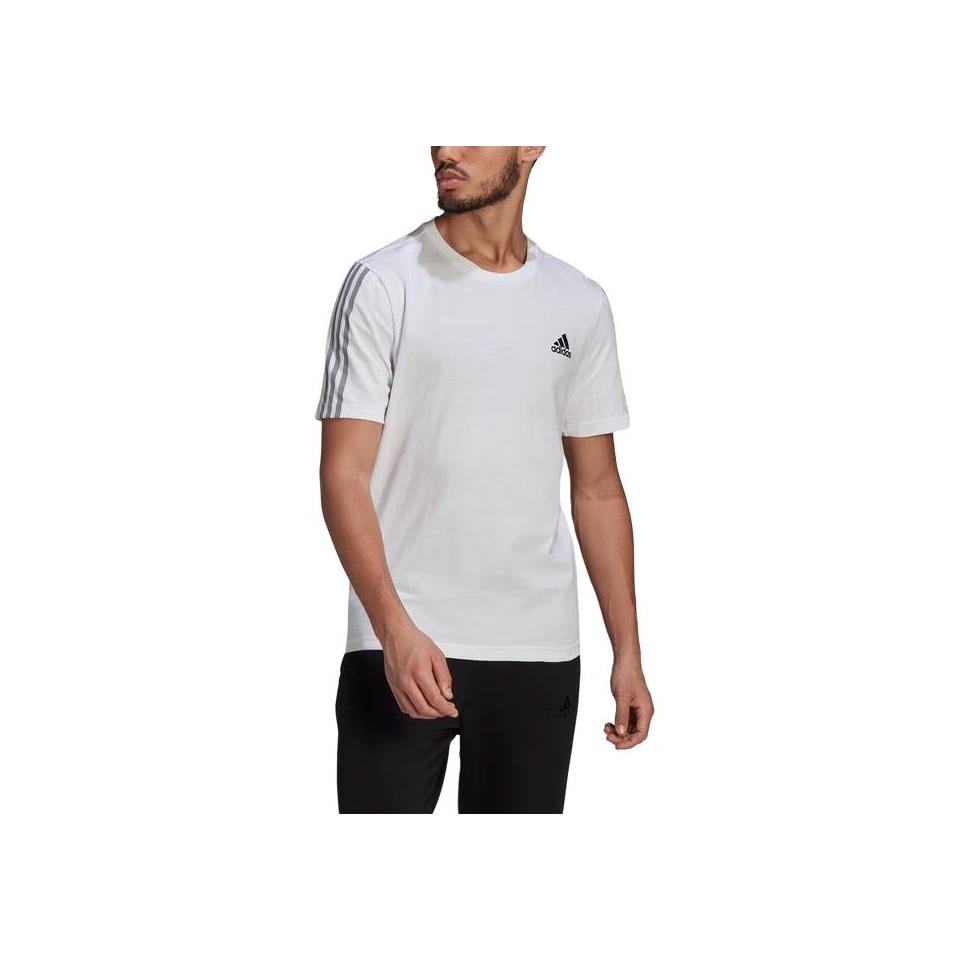 Adidas Pure Color Striped Logo Print Short Sleeve T-Shirt Men Tops White GK9431