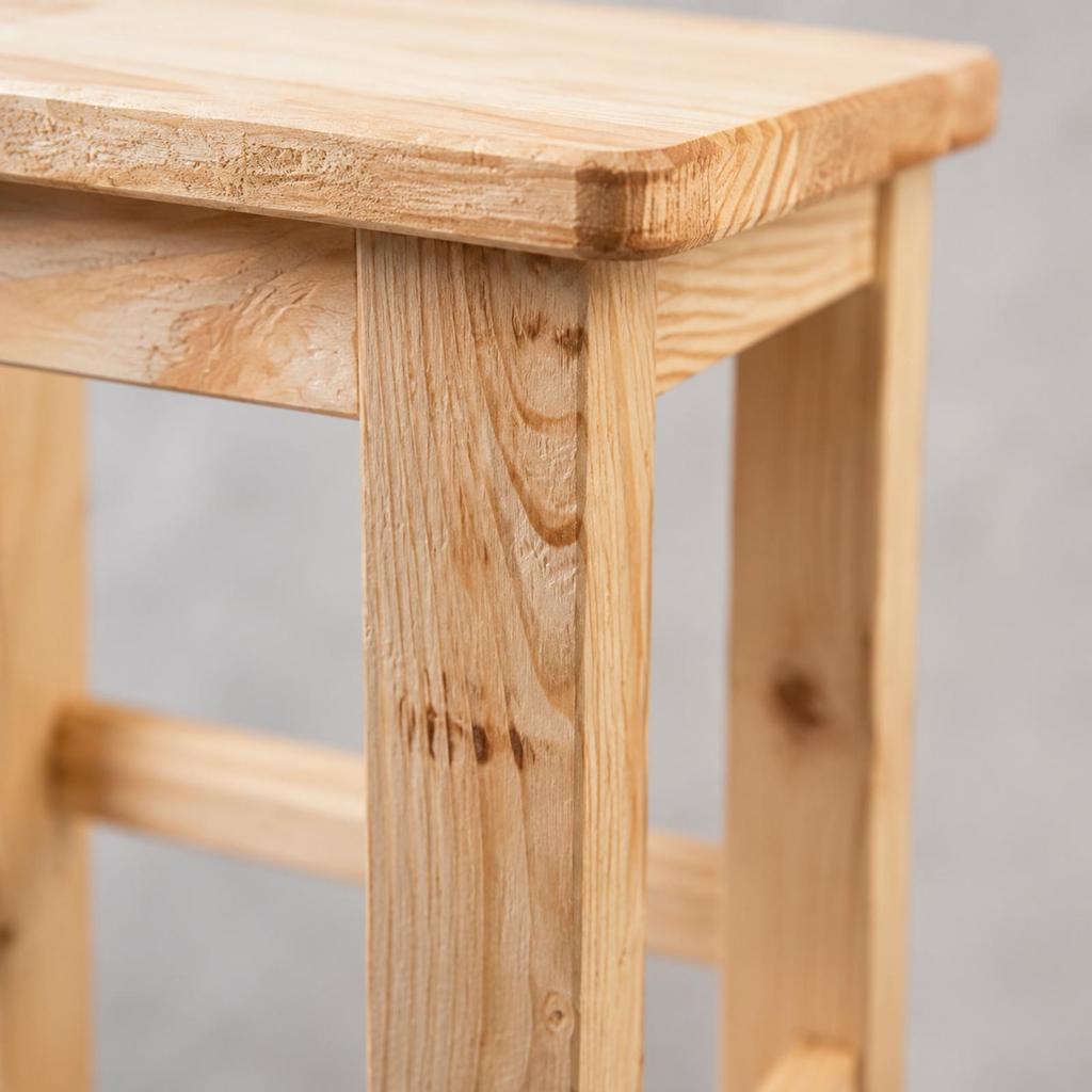 Solid Oak Wood Stool Sturdy with Rectangular Seat for Study Areas
