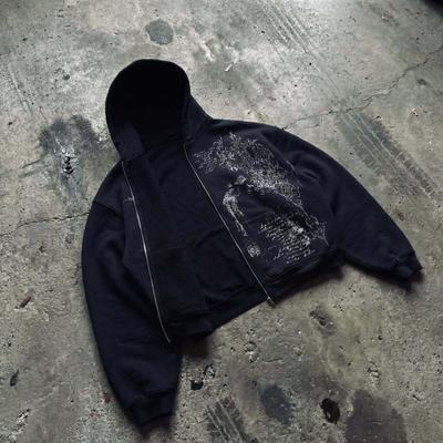 Unisex Streetwear Hooded Zip-Up Sweatshirt Punk Style Oversized Fit Casual Long Sleeve Pullover Urban Youth
