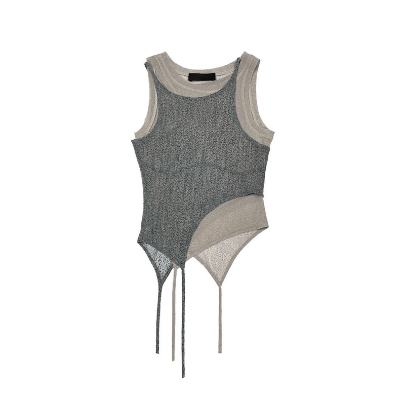 

Jia Double-Layer Asymmetric Texture Vest Mesh Gray S