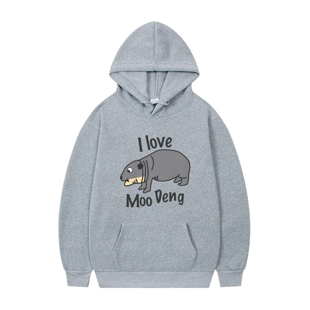 I Love Moo Deng Hoodie Cute Funny Baby Hippo Meme Tracksuit Fashion Brand Men Women Oversized Streetwear Male Vintage Hoodies