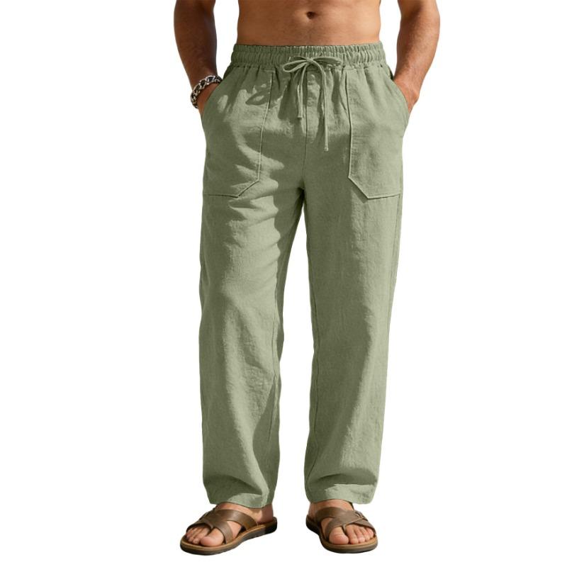 Mens Linen Blend Drawstring Elastic Waist Casual Pants