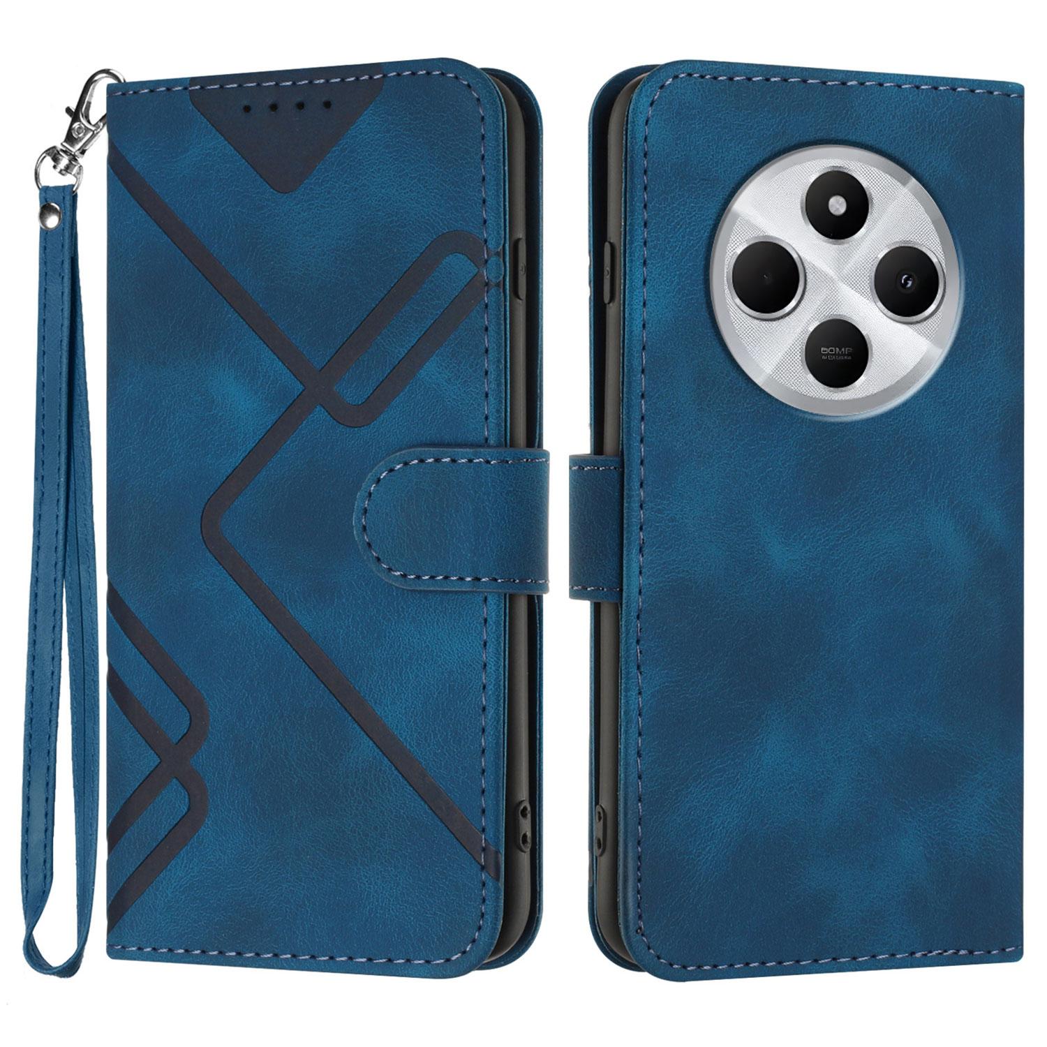 

For Xiaomi Poco C75 4G/Xiaomi Redmi A3 Pro 4G/Xiaomi Redmi 14R 5G/Xiaomi Redmi 14C 4G Wallet Case Line Imprinted PU Leather Phone Cover with Strap Royal Blue