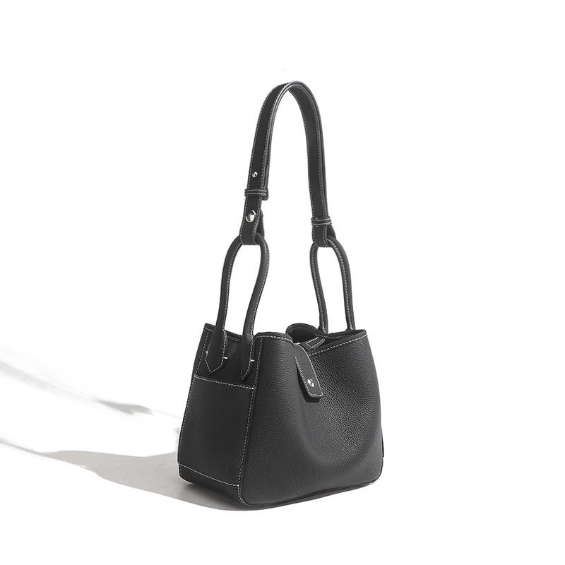 Genuine Leather Women's Soft Bucket Bag - Unique Style & Solid Color Handbag