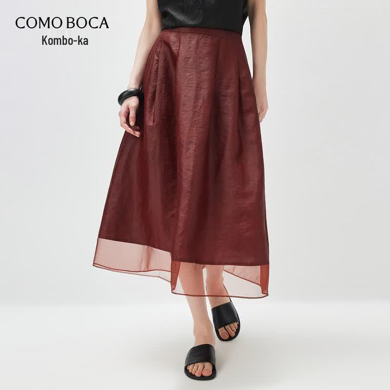 Komengboka Heavy Mulberry Silk Organza A-line Midi Skirt 2XL