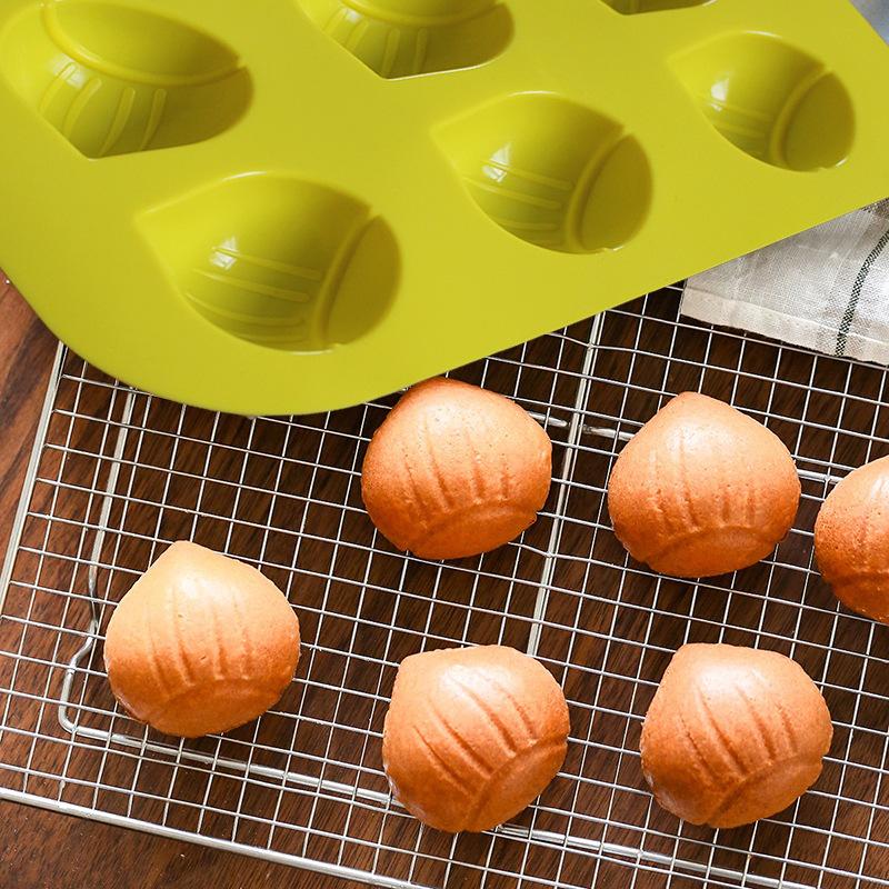 6 Holes Reusable Silicone Cake Mold Lemon Chestnut Shape Heat Resistant Baking Tool for Mousse Pudding Pastry DIY Gift