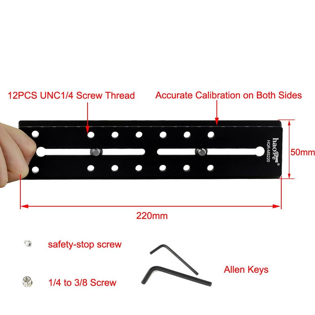 Haoge 220mm Rapid Connect Long Sliding Quick Release Plate for Manfrotto and Tripod Fluid Video Heads MVH500AH, MVH500A, MVH502AH, MVH502A, 501HDV,