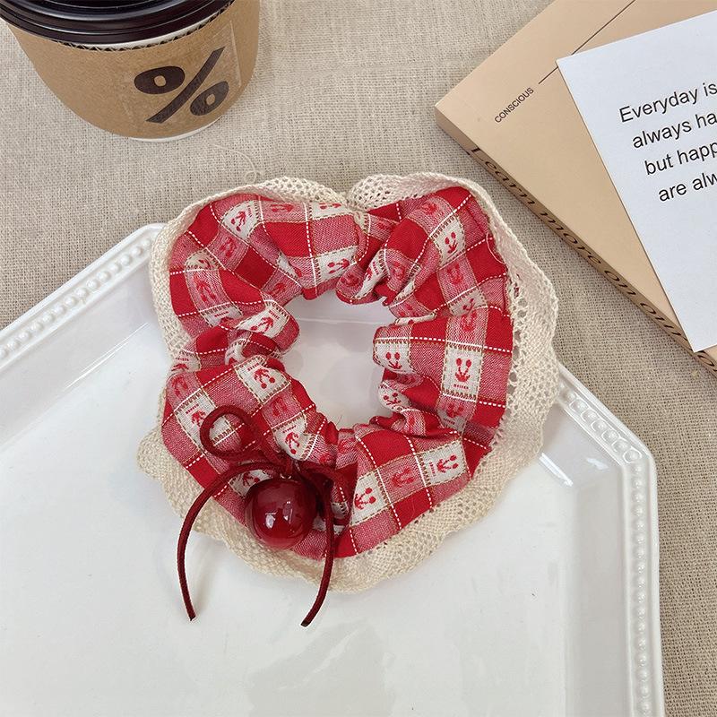 

Красная клетка вишня ветряная мельница резинка для волос резинка для волос большой кишки весна новинка вишня квадратное кольцо аксессуары для волос головная веревка головной убор