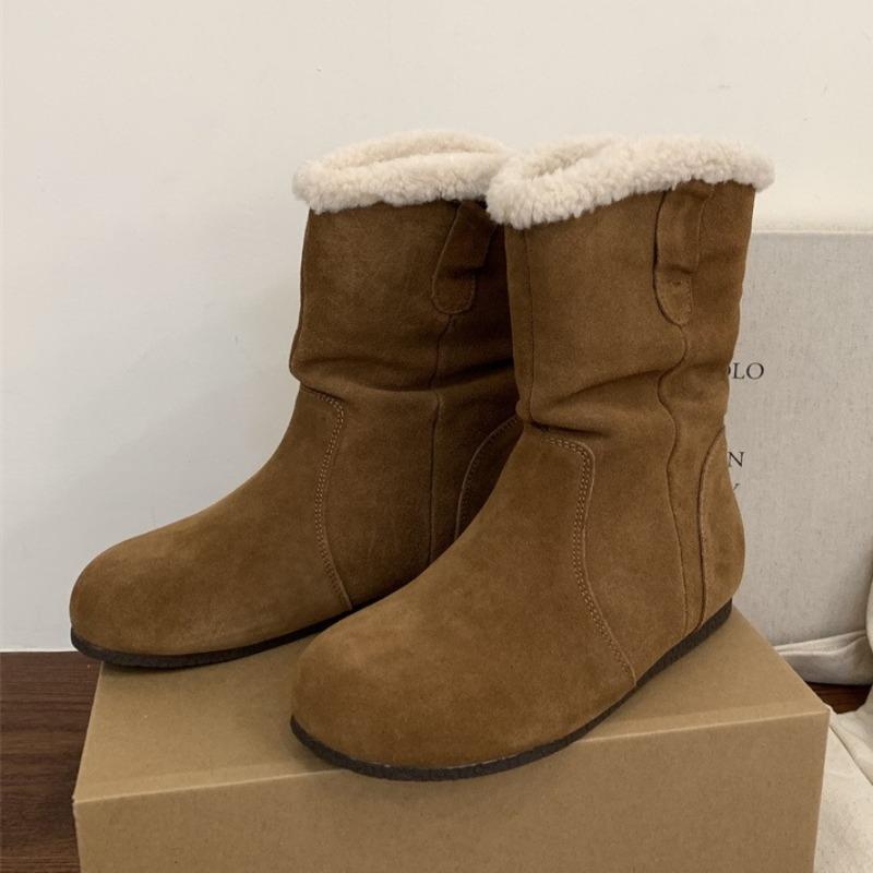 Fashion Women Flat Fluffy Ankle Boots Classical Suede Fashion New Shoes 2025 Designer Chelsea Short Snow Boots Winter Cozy Zapatillas