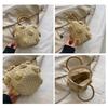 Women Straw Tote Handbag with Pearls Handmade Woven Bag Drawstring Wrist Purse Summer Holiday Beach Bag