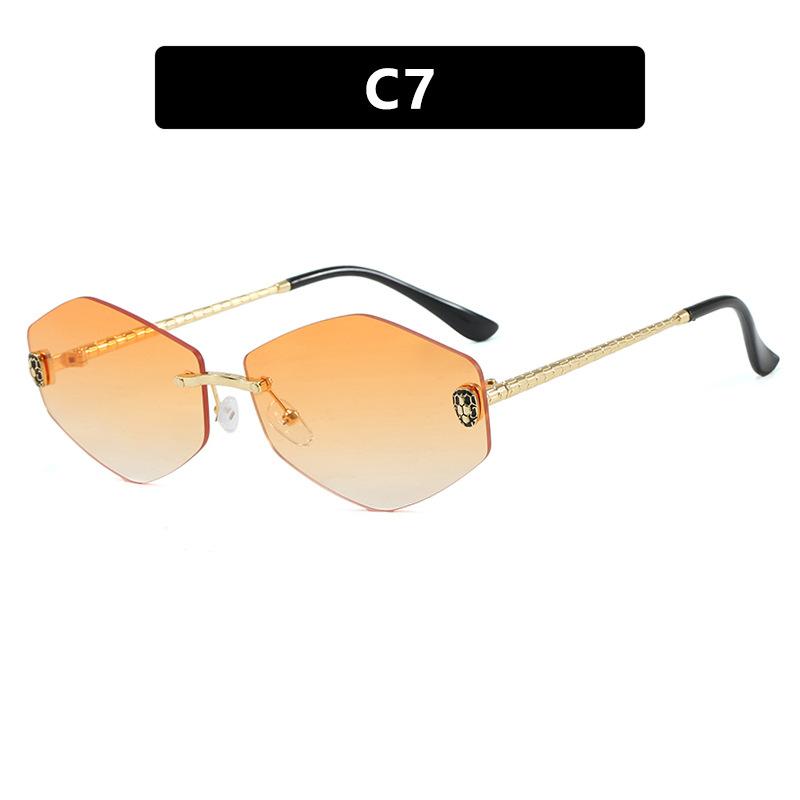 Women's sunglasses, men's and women's fashion snakehead rhombus sunglasses, frameless trimmed metal sunglasses