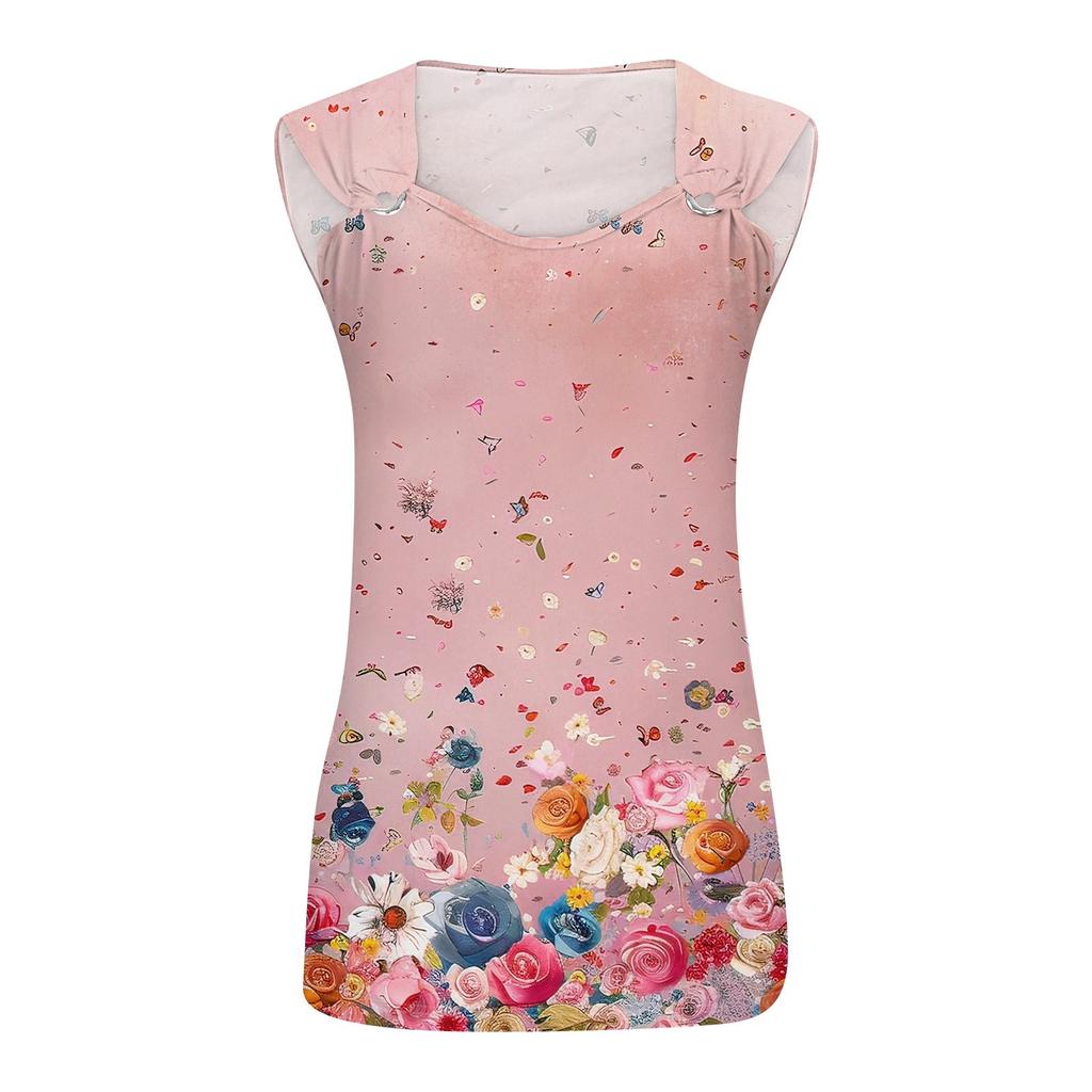 Womens Tank Top V Neck Basic Printed Casual Flowy Sleeveless Deep Side Cut Tops For Women