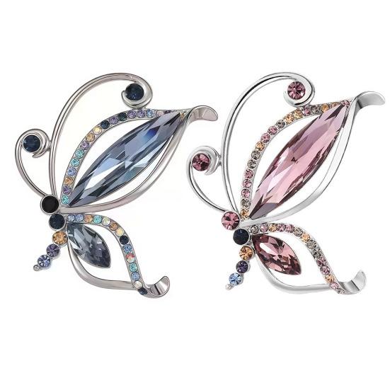 Butterfly Brooch Dazzling Rhinestone Inlay Zinc Alloy Pin Suits Coats Sweaters Scarves Badge Outfit Accessory