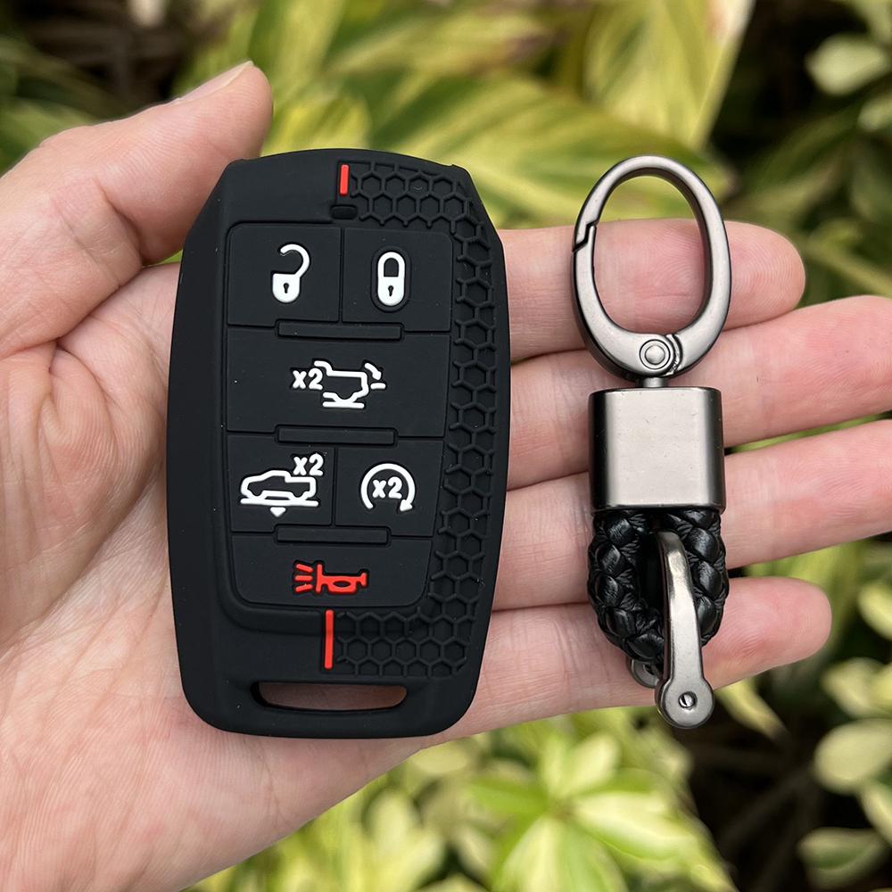 Silicone Car Key Case Remote Cover Shell Keychain Accessories for Dodge Ram 1500 Pickup Limited 2019 2020 2021 2022 2023 2024