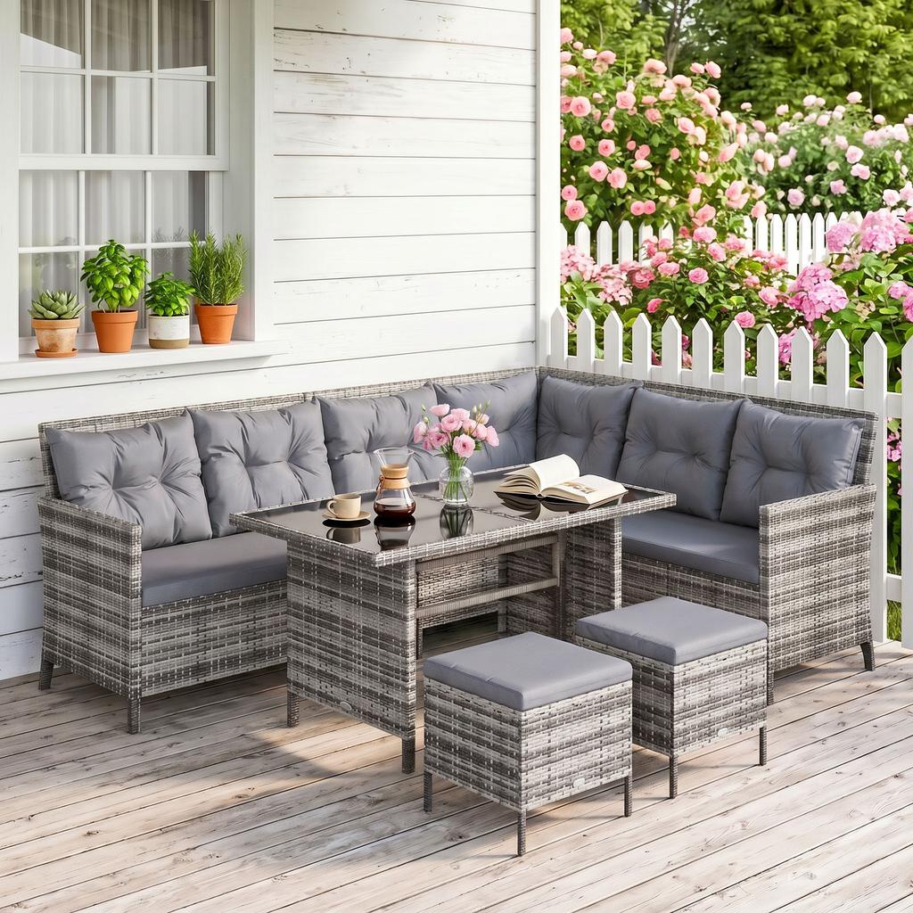 8-Seater Patio Wicker Sofa Set Rattan Chair Furniture W/ Glass & Cushioned