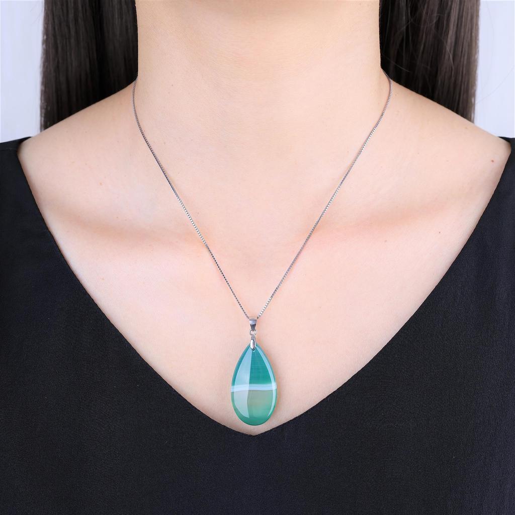 [COAI] COAI Line Green Agate Teardrop 925 Silver Necklace