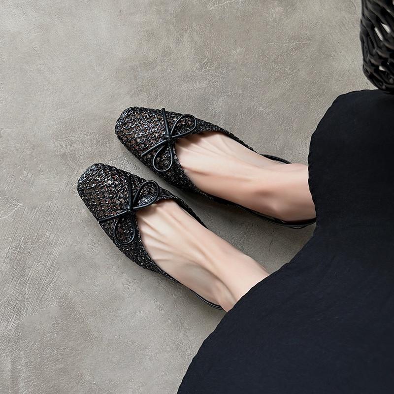 Fashion New Summer Sandals Square Toe Sandals for Women Low Heel Fashion Bow Decoration Hollow Out Sandals Breathable Ladies Shoes Women