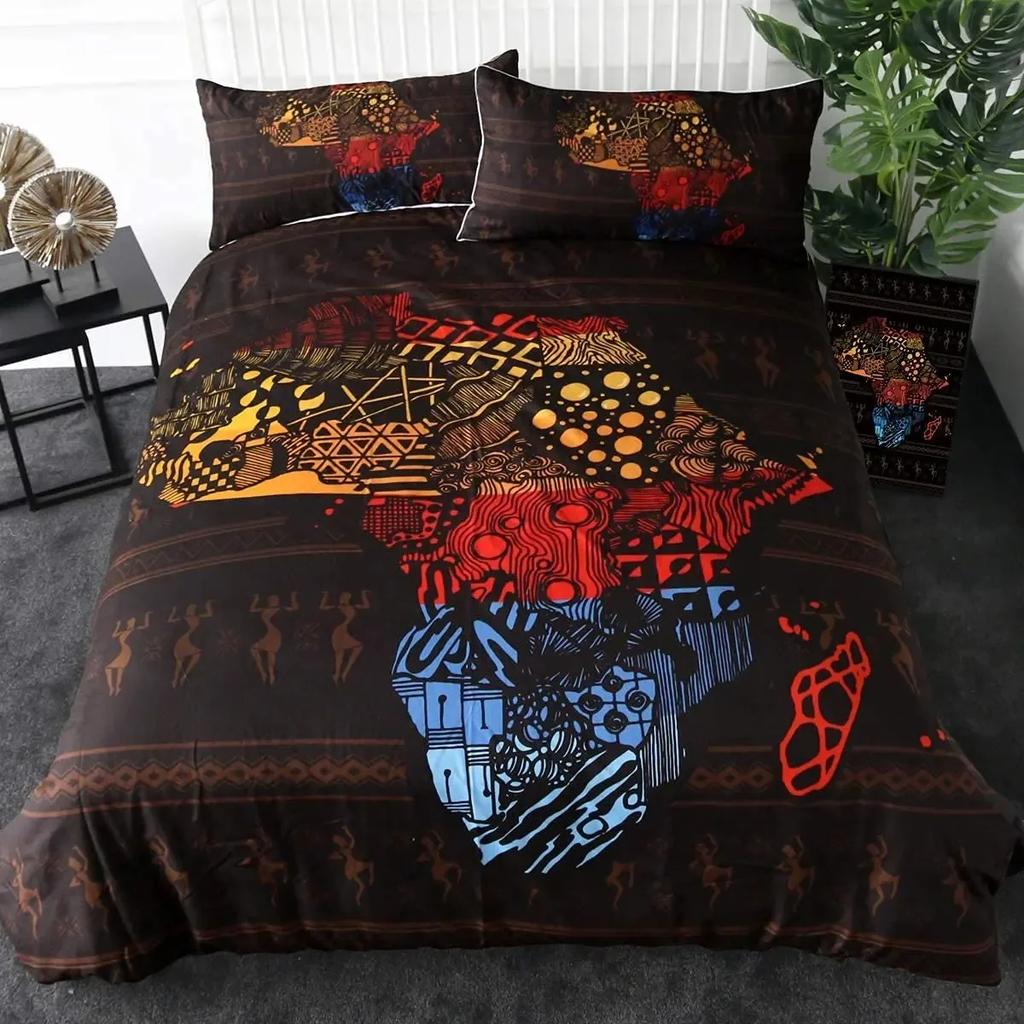 African Woman Duvet Cover Set Ethnic Afro Bedding Set African American Comforter Cover Orange Ancient Desert Bedspread
