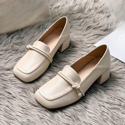 Einfache High Heels Neue eckige Zehenpartie Tiefer Ausschnitt Slipper Weiche Sohle Rutschfest Abriebfest Blockabsatz Einzelne Schuhe
