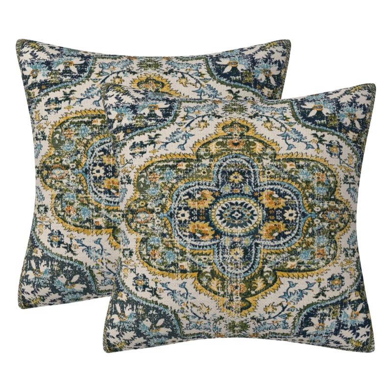 Set Of 2 Bohemian  Pattern Throw Pillow Case 18x18inch Soft Pillowcover for Indoor and Outdoor Use