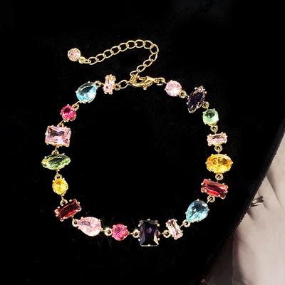 PONYKISS Pulseras con Dijes Geométricos de Circonita de Colores en Plata 925 para Mujer Joyería Fina Romántica Accesorios de Lujo Ligero