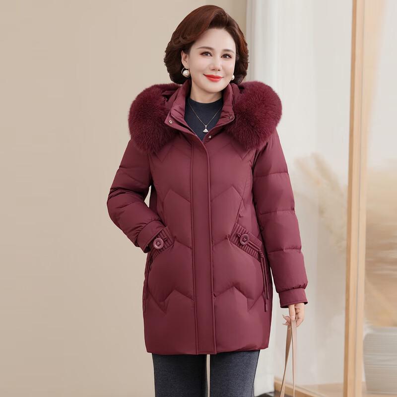 Women's Mid-Length Winter Duck Down Jacket with Fur Collar