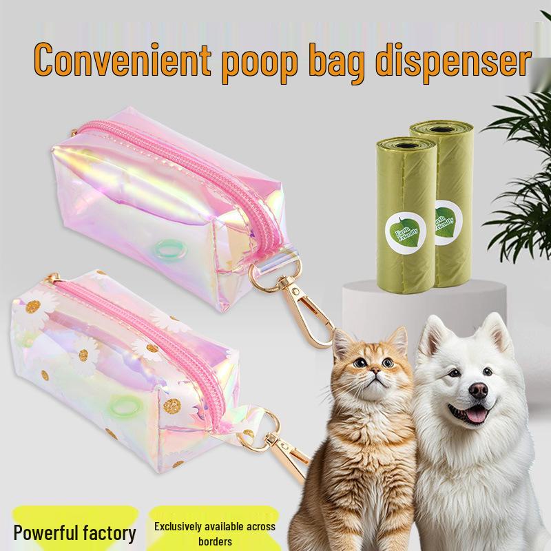 

Laser Leather Poop Scooper with Shell-Colored Transparent Biodegradable Trash Bags & Dispenser Pink Transparent