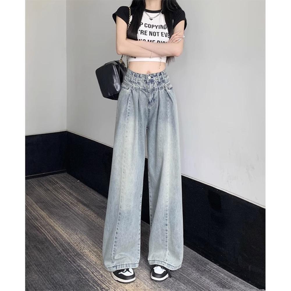 Trendy Design Denim Wide-leg Pants Women's Spring and Autumn New High-waisted Loose and Versatile Floor-mopping Jeans