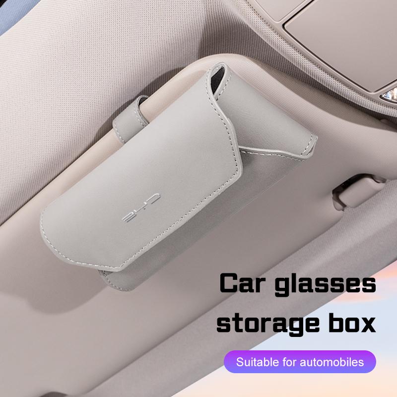 For BYD Song Plus Atto 3 Han Tang DM Qin Seal S6 S7 Leather Car Glasses Case Sun Visor Sunglasses Clip Storage Box Accessories