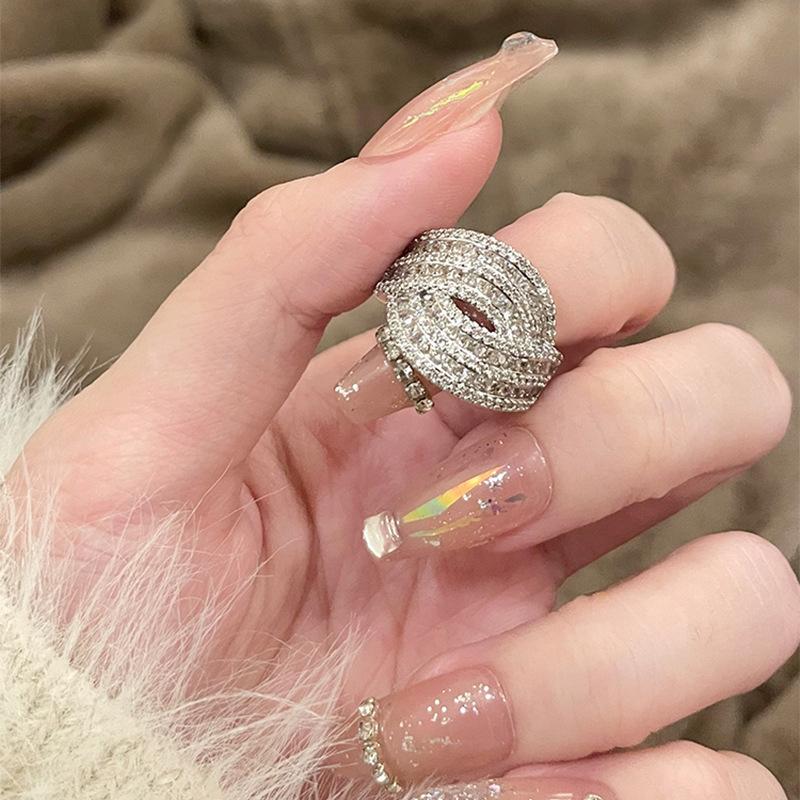 Korea New Fashion Jewelry Exquisite Silver Color Zircon Ring Elegant Women's Opening Adjustable Wedding Gift Luxury Accessory
