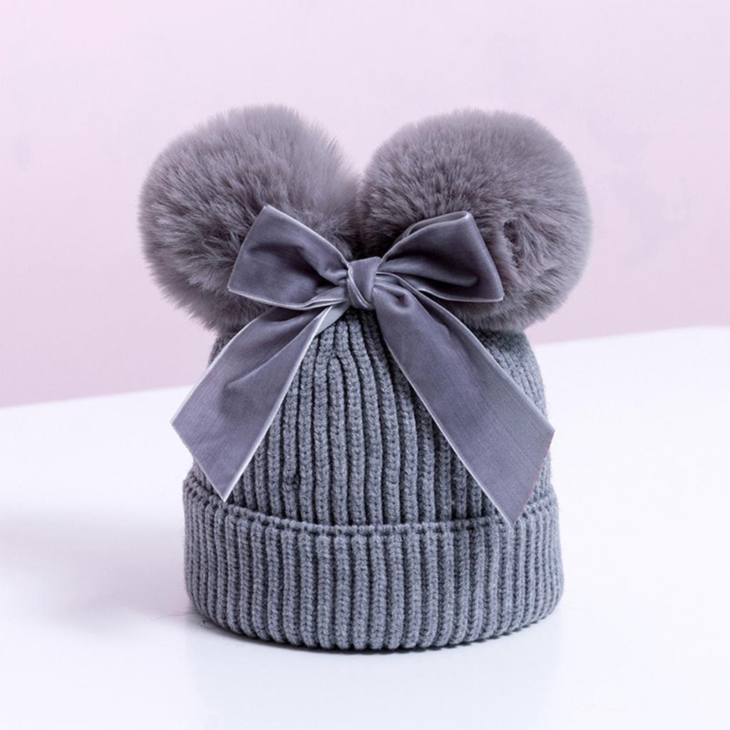 Double Ball Bow Cross-border Preferred Baby Hat Yarn Children's Hat Thickened Baby Hat Children's Knitted Hat