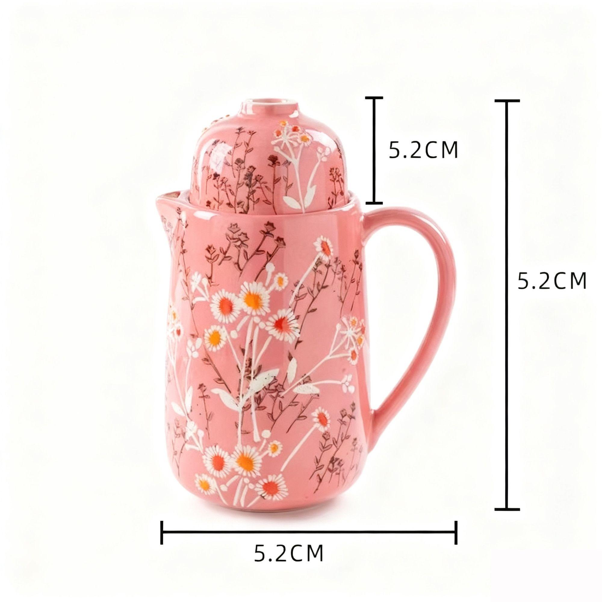 

American Relief Hand-painted Kettle 800ml Ceramic Teapot with Lid and Cup Office Household Hot Water Cold Water Kettle Gifts рожевий