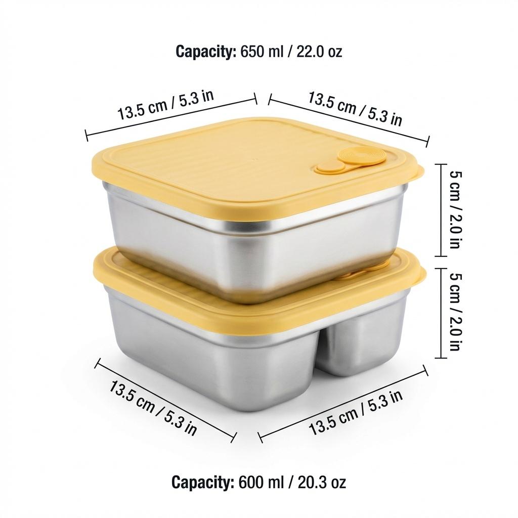 Portable Lunch Box Outdoor Picnic 1/2 Grids Large Capacity Fruit Salad Food Storage Container 304 Stainless Steel Bento Box
