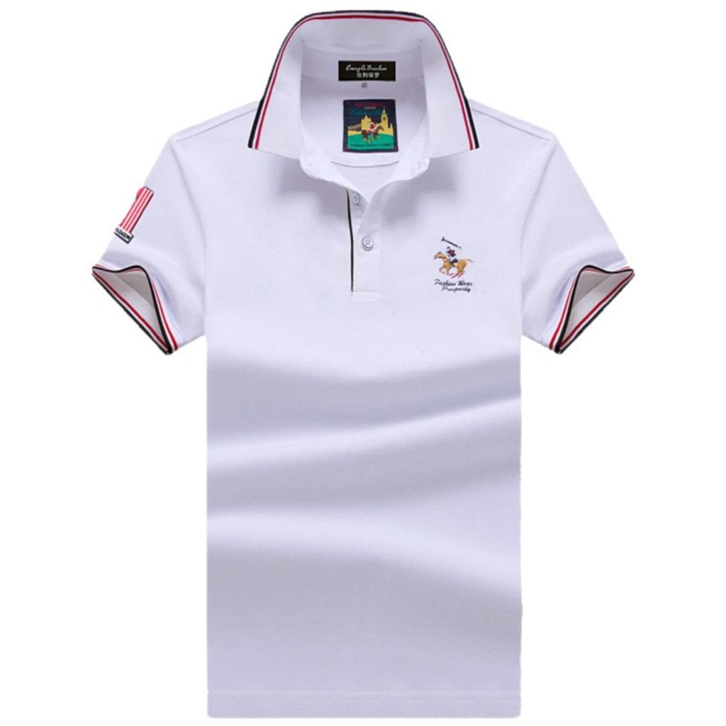 TrendHub Polo Shirt Cotton Mens Short Sleeve Solid Color Embroidery Business Casual Polo Shirt
