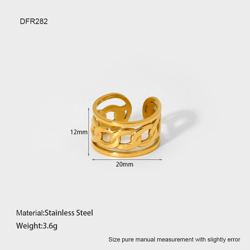 European and American diamond wave cross-line openwork openwork ring for women, 18k gold plated stainless steel wide-face ring