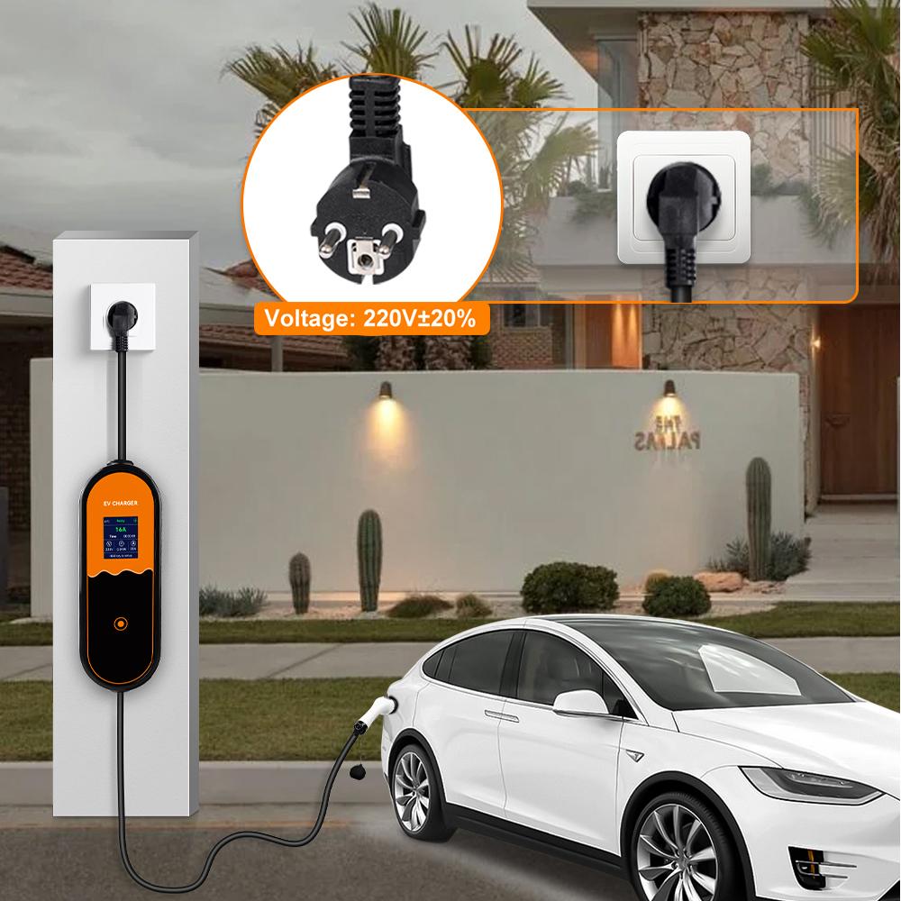 ADPOW Portable 16A Type2 EV Charger 3.5KW 3.5M Cable Current Adjustable Wallbox For IEC 62196-2 Standard EV Charging Accessories