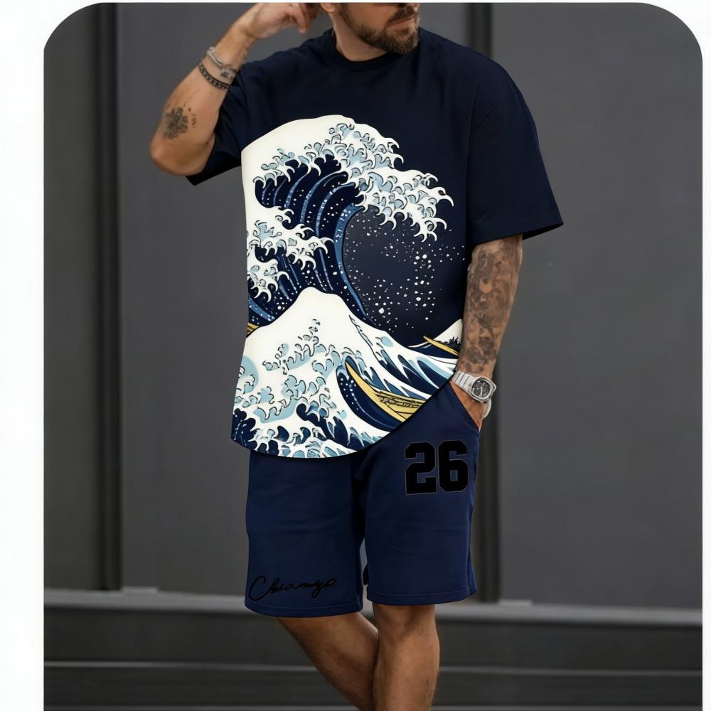 Simple Street Fashion Men's Short Sleeve Suit Outdoor Crew Neck Top Tee Casual Comfortable Shorts Men's T-shirts Clothing Suits