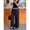 Women's Summer 2026 Sweet & Spicy Lace Trim Bow Knot Wide-Leg Pants with Elastic Waist