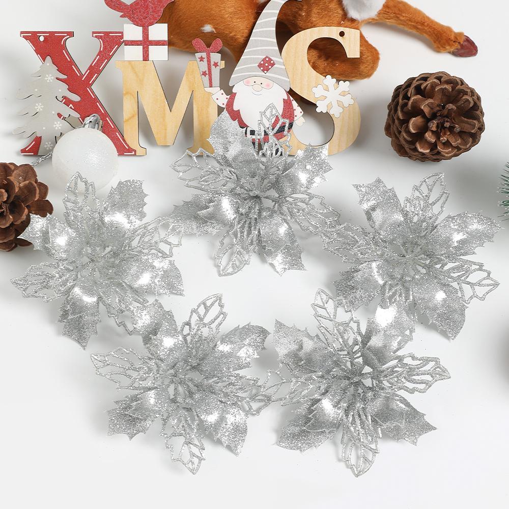 5/10Pcs Glitter Christmas Decorations Artifical Flowers Xmas Tree Garland Fake Flowers for Home Decor Navidad New Year Accessory