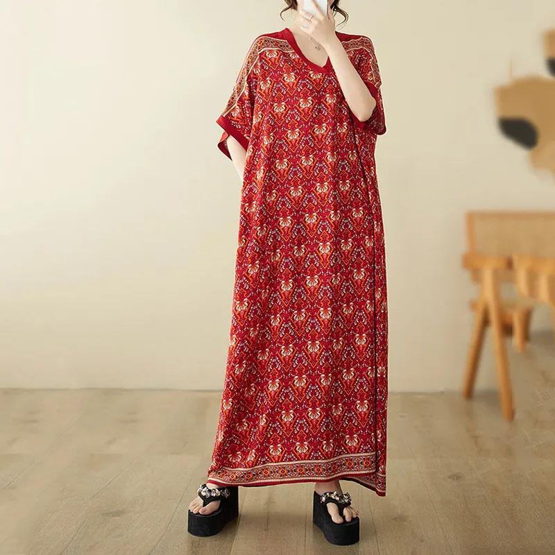 Oversized Dresses Summer Women Printing Loose Cotton Linen Long Dresses Large Hem Summer Women Long Dresses