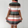 Women Loose Fit Shirt Dress Button Front Stand Collar Short Sleeve Casual Dress with Stripe Print for Daily Wear