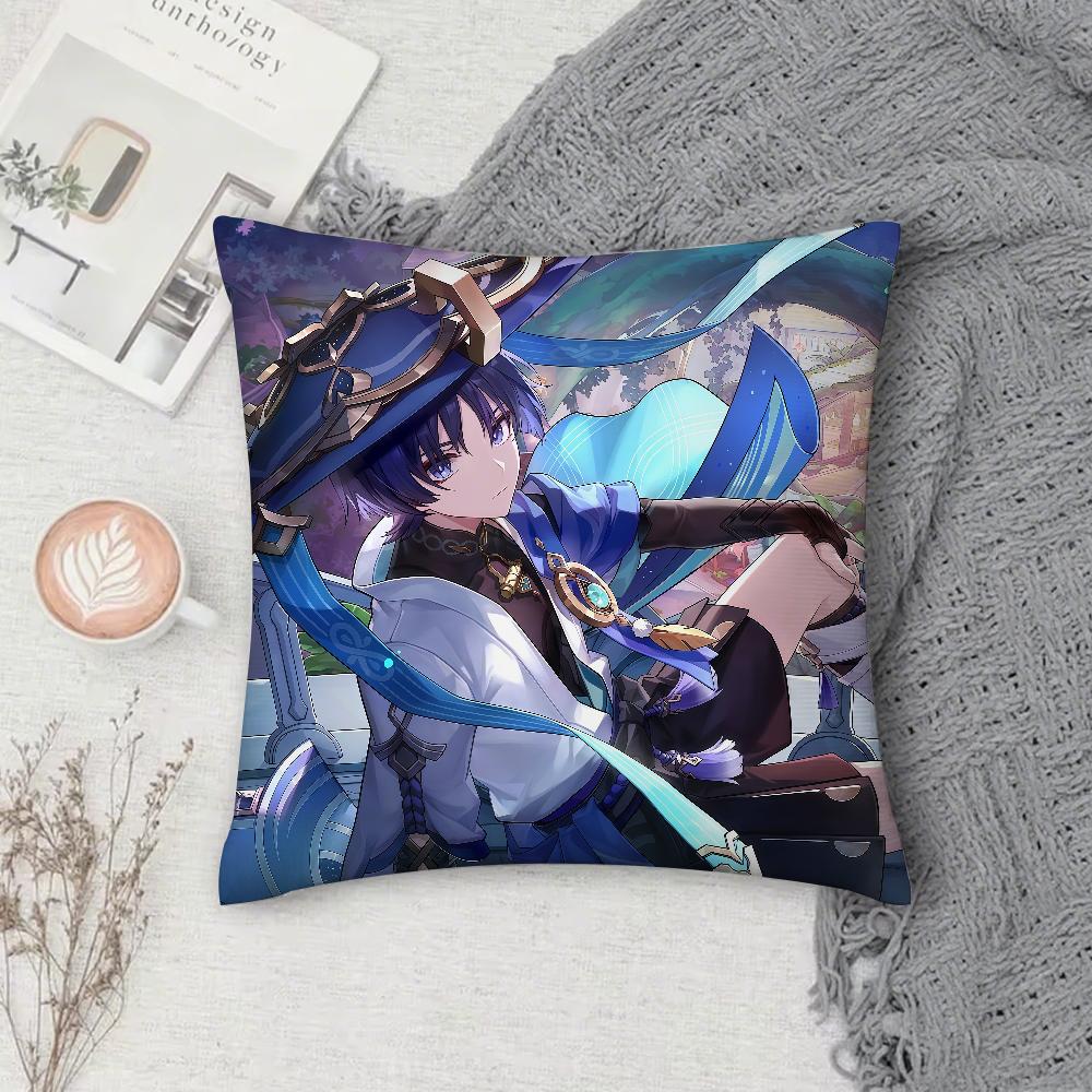 Genshin Impact Scaramouche Pillow Case Square DoubleSided Printing Sofa Cushion Cover Pillowcase Bedroom Bedside