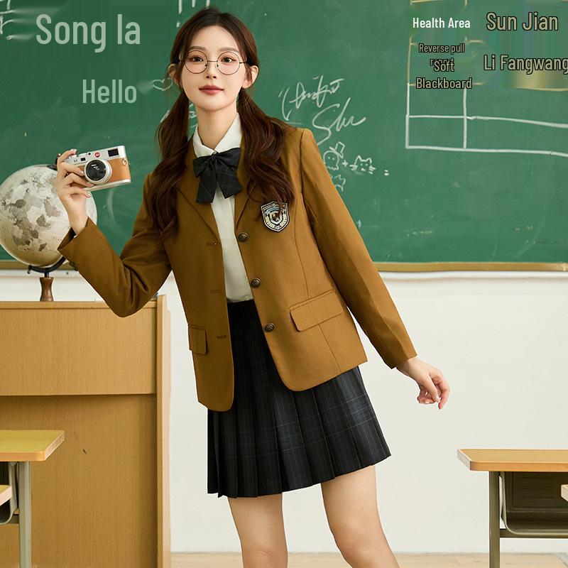 JK Uniform Three-Button School Blazer & Pleated Skirt Set