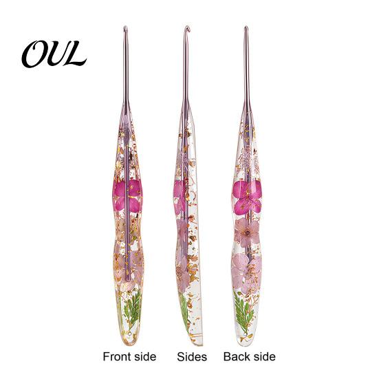 Crochet Hook Resin for Beginners, Crocheting Lovers, 2.0mm-8.0mm Ergonomic Gift Set with Long Floral Handle Blankets, Dolls, Shawls, Hats, Scarves