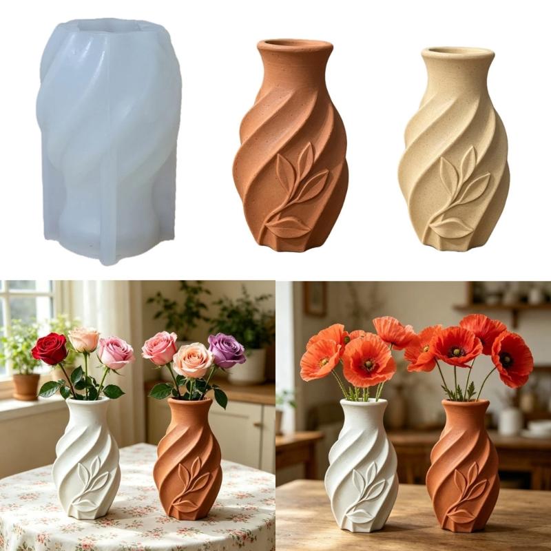 Reusable Silicone Resin Mold Easy Cleaning Leaf Pattern Vase Molds for Flower Pots Handmade Jewelry and Art Crafts