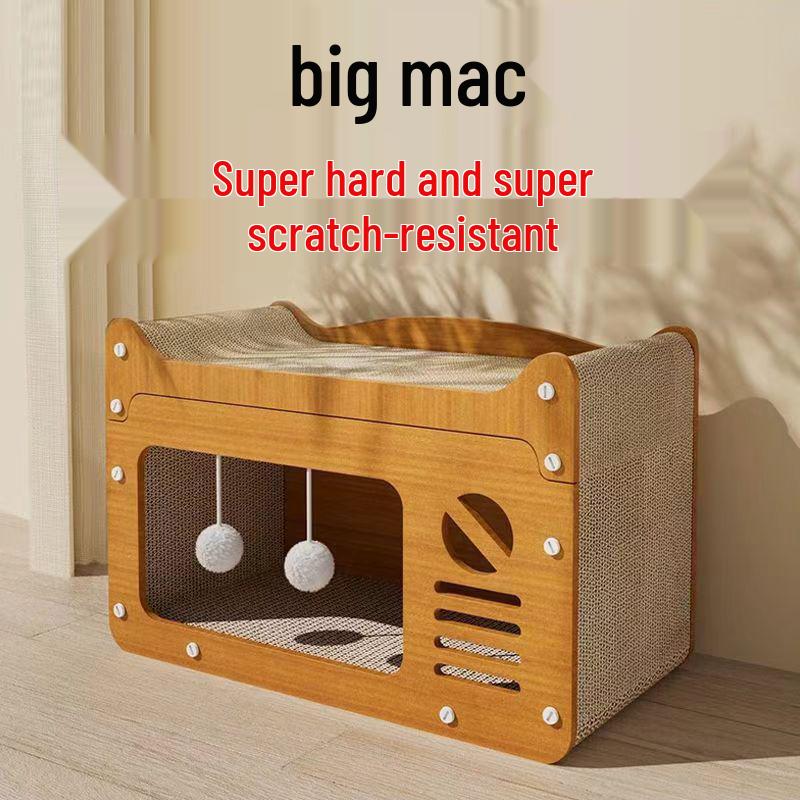 Vertical Cat Scratching Post and Bed - Wear-Resistant, All-Season Cat Claw Board & Winter Cat House with Toy