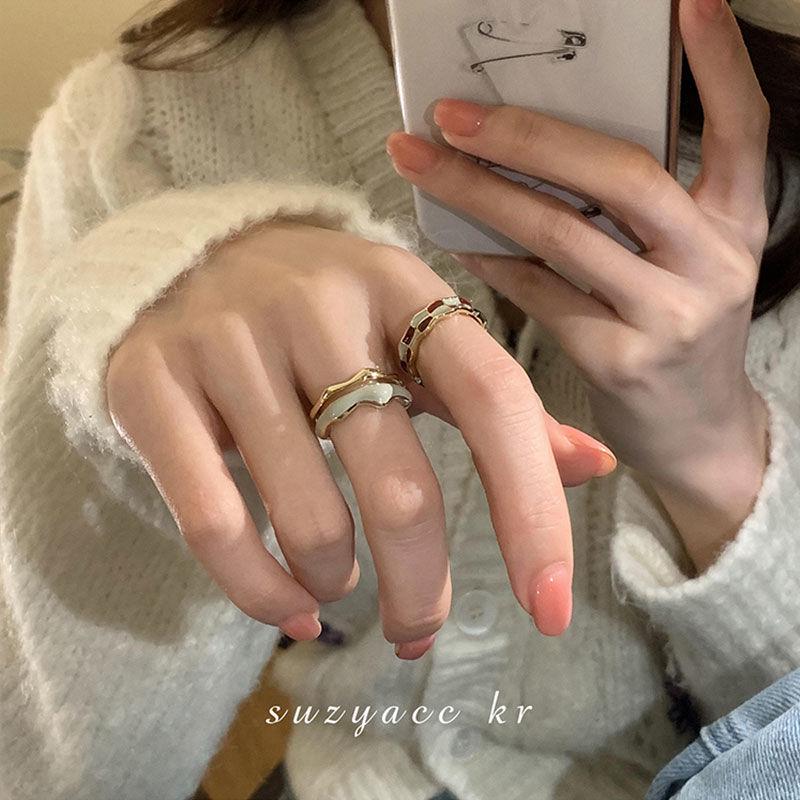 2023 Trendy French Retro Checkerboard Enamel Open Ring for Women