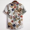 Camicia Casual Estiva da Spiaggia da Uomo con Stampa Foglie Tropicali, Collo Henley, Manica Corta